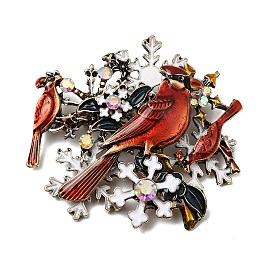 Enamel Pins, Alloy Rhinestone Lapel Pins for Backpack Clothes, Bird with Snowflakes, Antique Golden