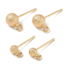 Brass Stud Earring Findings, with Loop, Texture Round