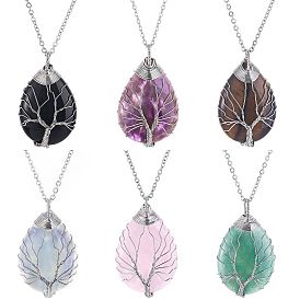 Natural crystal drop-shaped tree of life pendant water drop tree of life copper wire winding energy necklace