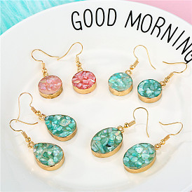 Fashionable Vintage Resin Earrings with Crushed Stone and Shell Drops
