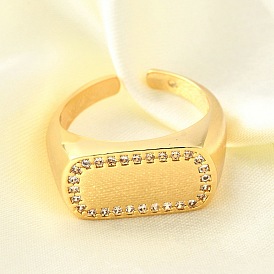 Латунные микропаве кубические цирконии регулируемые открытые манжеты кольца для женщин, без кадмия, без никеля и без свинца, прямоугольные