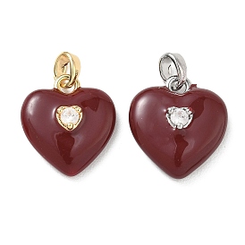 Подвески из латуни с микро-паве ко Дню святого Валентина, прозрачные циркониевые подвески, красной эмалью, сердце прелести
