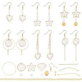 SUNNYCLUE DIY Imitation Pearl Dangle Earring Making Kits, Geometry Alloy & Brass Pendants, Brass Earring Hooks & Jump Rings & Pins & Chains