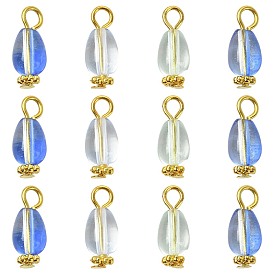 20Pcs 4 Style Glass Teardrop Pendants, with Iron Findings, Golden