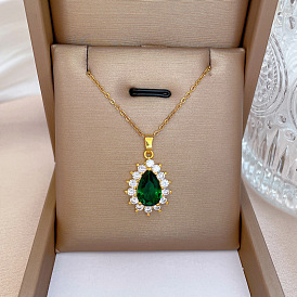 925 Silver Gemstone Necklace with Delicate Diamond Pendant - Elegant, Dainty, Collarbone Jewelry.