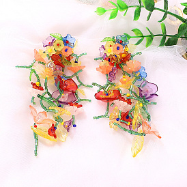 Handmade Floral Tassel Earrings with Long Length for Women - Exaggerated and Cute Ear Accessories