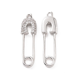 Brass Micro Pave Clear Cubic Zirconia Pendants, Paper Clip Charm