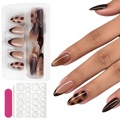 Uñas postizas de plástico con estampado de leopardo que cubren toda la superficie., manicura desmontable del arte del clavo, con pegatinas