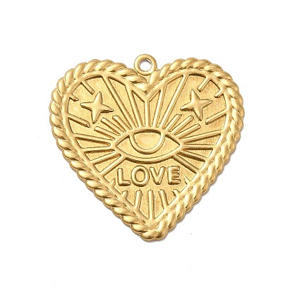 Brass Pendants, Heart with Eye Pattern