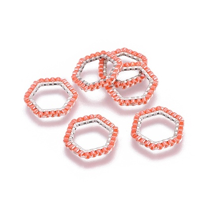 MIYUKI & TOHO Handmade Japanese Seed Beads, with 304 Stainless Steel Link Rings, Loom Pattern, Hexagon