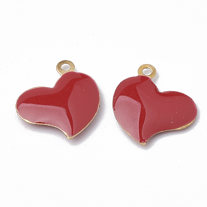Brass Charms, Enamelled Sequins, Raw(Unplated), Heart