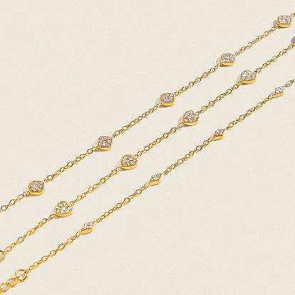 304 Bracelets à maillons géométriques en acier inoxydable et strass cristal, or