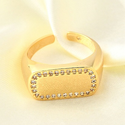 Латунные микропаве кубические цирконии регулируемые открытые манжеты кольца для женщин, без кадмия, без никеля и без свинца, прямоугольные