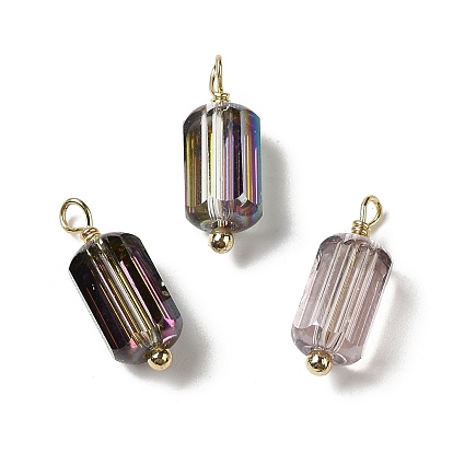 Подвески из полупозолоченного стекла, с петлей из латуни, покрытой настоящим золотом 18k, подвеска в виде граненой колонны