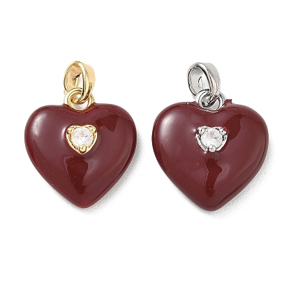 Подвески из латуни с микро-паве ко Дню святого Валентина, прозрачные циркониевые подвески, красной эмалью, сердце прелести