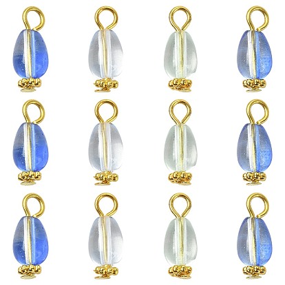 20Pcs 4 Style Glass Teardrop Pendants, with Iron Findings, Golden