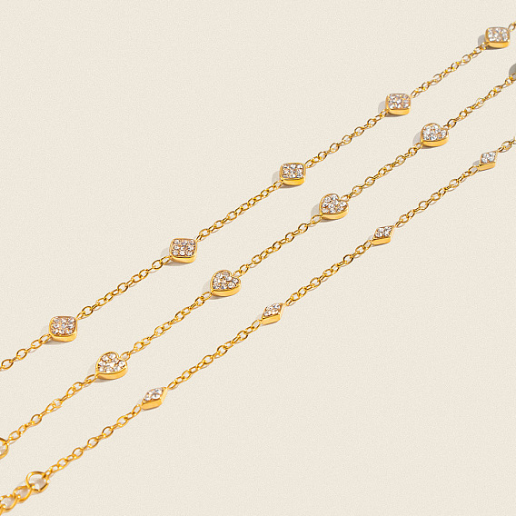 304 Stainless Steel Crystal Rhinestone Geometric Link Chain Bracelets, Golden