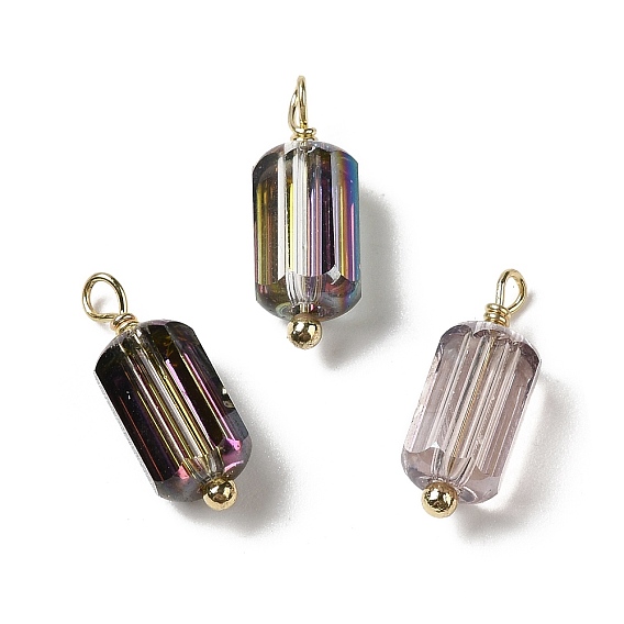 Подвески из полупозолоченного стекла, с петлей из латуни, покрытой настоящим золотом 18k, подвеска в виде граненой колонны