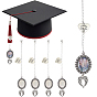 6Pcs Brass Pendant Decorations, with Glass Cabochons and Alloy Lobster Claw Clasps, Oval