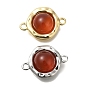 Подвески-коннекторы из натурального сердолика (окрашенного и нагретого) с плоскими круглыми звеньями, с фактурной латунной фурнитурой