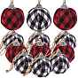 12 шт 2 цвета пенопласта и пластика с тканевыми шарами елочные украшения, с пеньковой веревки, круглый с клетчатым рисунком