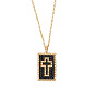 Gold Cube Cross Pendant with Beaded Chain for Men and Women