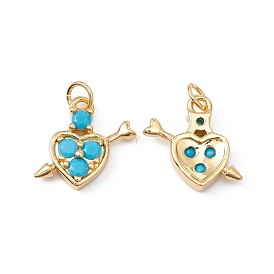 Rack Plating Brass Micro Pave Deep Sky Blue Cubic Zirconia Pendants, with Jump Ring, Cadmium Free & Nickel Free & Lead Free, A Arrow Through the Heart