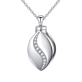 Stainless Steel Leaf Urn Ashes Pendant Necklace, Memorial Jewelry for Women