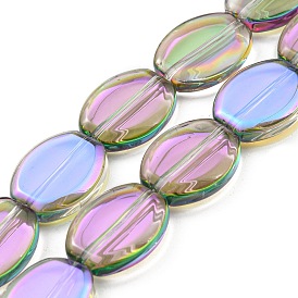 Half Rainbow Plated Electroplate Transparent Glass Beads Strands, Oval