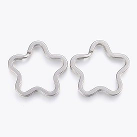 304 Stainless Steel Split Key Rings, Keychain Clasp Findings, Flower