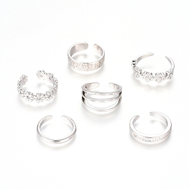 Brass Cuff Toe Rings, Stackable Rings, with Cubic Zirconia, Mixed Style