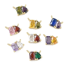 Латунные микро проложить кубического циркония прелести, прямоугольник с подвесками-слезинками, без свинца и без кадмия, долговечный, стойки покрытие, реальный 18 k позолоченный