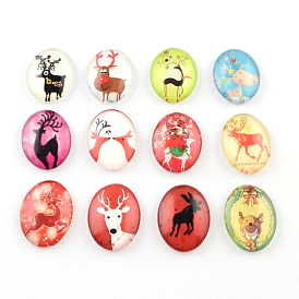 На рождество рождественский олень / рога стекло овальный плоский кабошоны