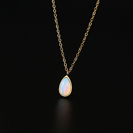 Opalite Teardrop Pendant Necklace with Stainless Steel Chains