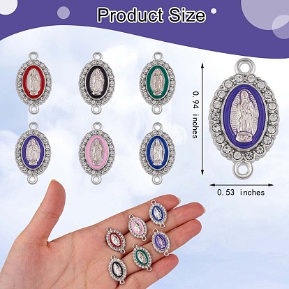 60 Pieces Virgin Mary Charm Connector Our Lady Virgin Mary Link Enamel Metal Charm Pendant, with Crystal Rhinestones, for Jewelry Bracelet Necklace Making Crafts, Mixed Color