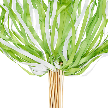 Polyester Ribbon Wands with Wooden Handle, for Bridal Shower & Party Favors