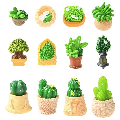 48Pcs 12 Styles Resin Bonsai Display Ornaments, Miniature Landscape Garden Decoration Accessories