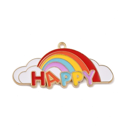 Alloy Enamel Pendants, Rainbow with Word HAPPY