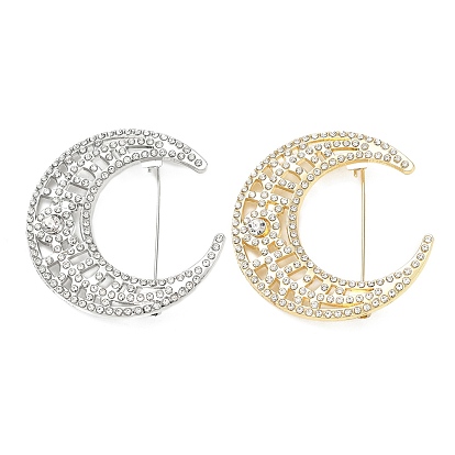 Broches de solapa de aleación con diamantes de imitación para ropa, luna