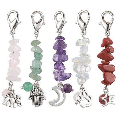 Украшение из сплава с принтом луны/звезды/лапы, с бусинами из опалита, натурального розового кварца, красной яшмы, зеленого авантюрина и аметиста