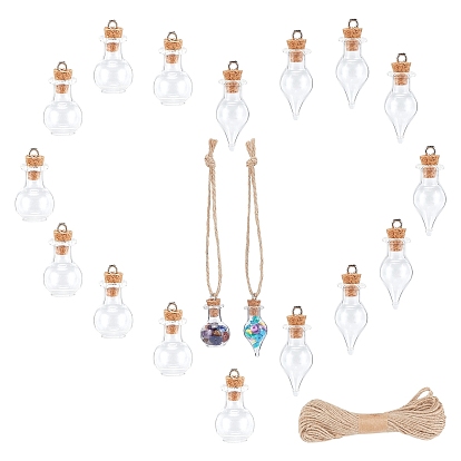 Empty Glass Wishing Bottle Pendants, with Jute Twine