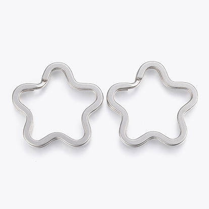 304 Stainless Steel Split Key Rings, Keychain Clasp Findings, Flower