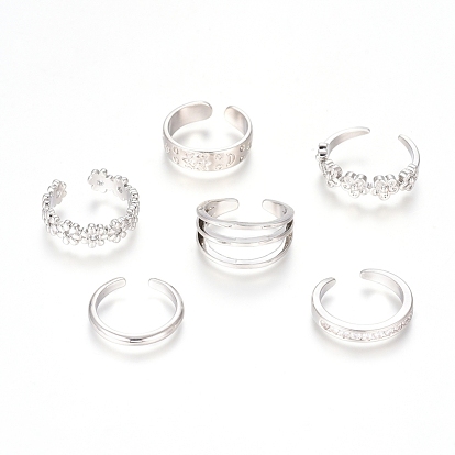 Brass Cuff Toe Rings, Stackable Rings, with Cubic Zirconia, Mixed Style