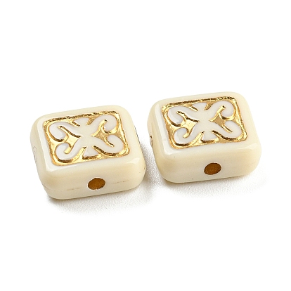 Plating Acrylic Beads, Golden Metal Enlaced, Square with Wave Pattern