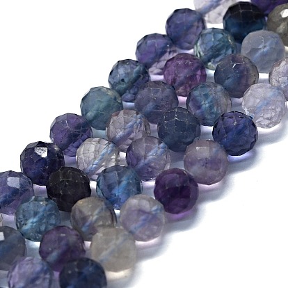 Natural Fluorite Beads Strands, Faceted(64 Facets), Round