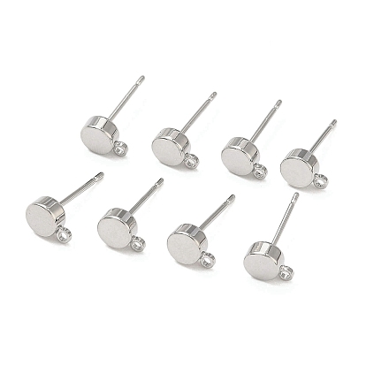 SHEGRACE Brass Stud Earring Findings, Flat Round, with Loop, Cadmium Free & Nickel Free & Lead Free, Long-Lasting Plated