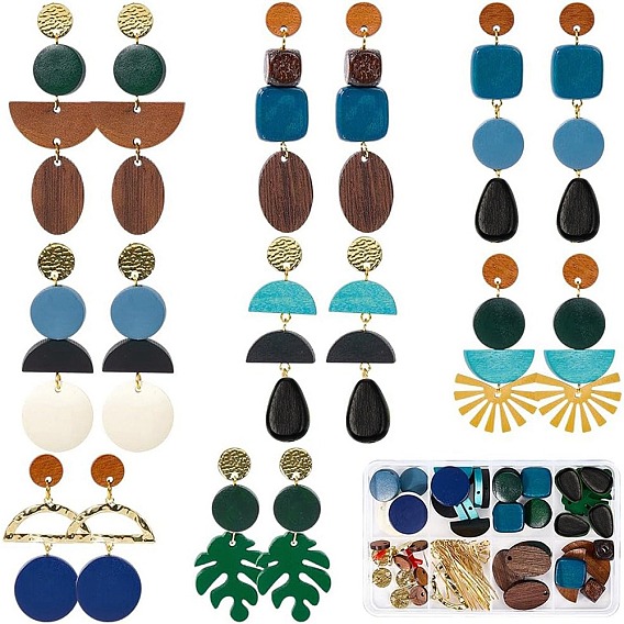 Комплекты для изготовления сережек, включить деревянные бусины, соединители звеньев сплава, латунь прелести, сплав серьги выводы, латунные гайки