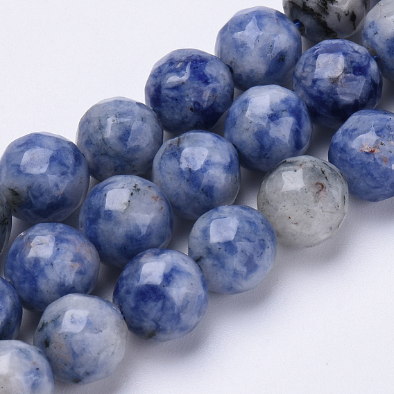 Brins naturels de perles de sodalite du Brésil, facette, ronde