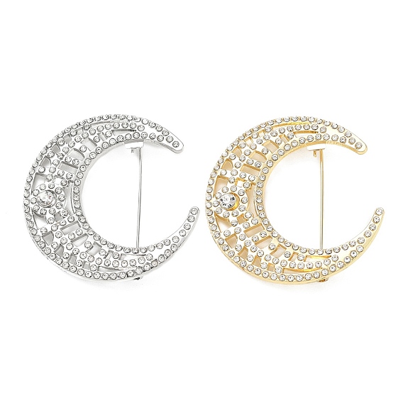Broches à revers en alliage de strass pour vêtements, lune