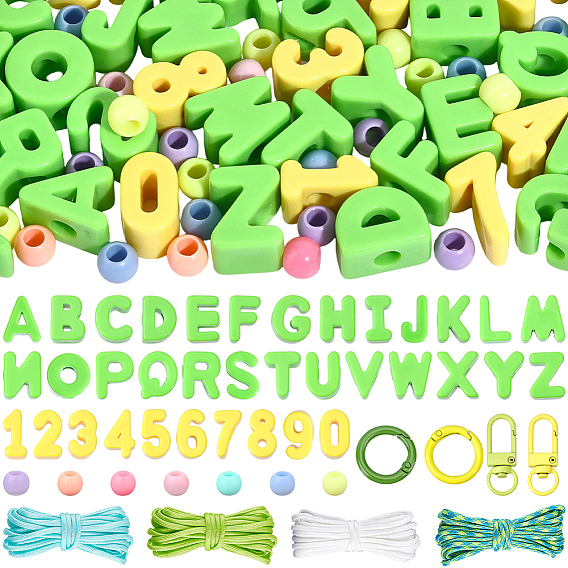 Сделай сам наборы для ключей, включая буквы, акриловые европейские бусины, Канаты из полиэстера и спандекса, а также застежки из сплава.